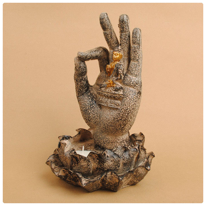 ENLIGHTENMENT IN YOUR PALM STATUE - 7 INCH POLYSTONE/RESIN